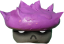 A small purple spiky clay mushroom cap over a grey scowling face